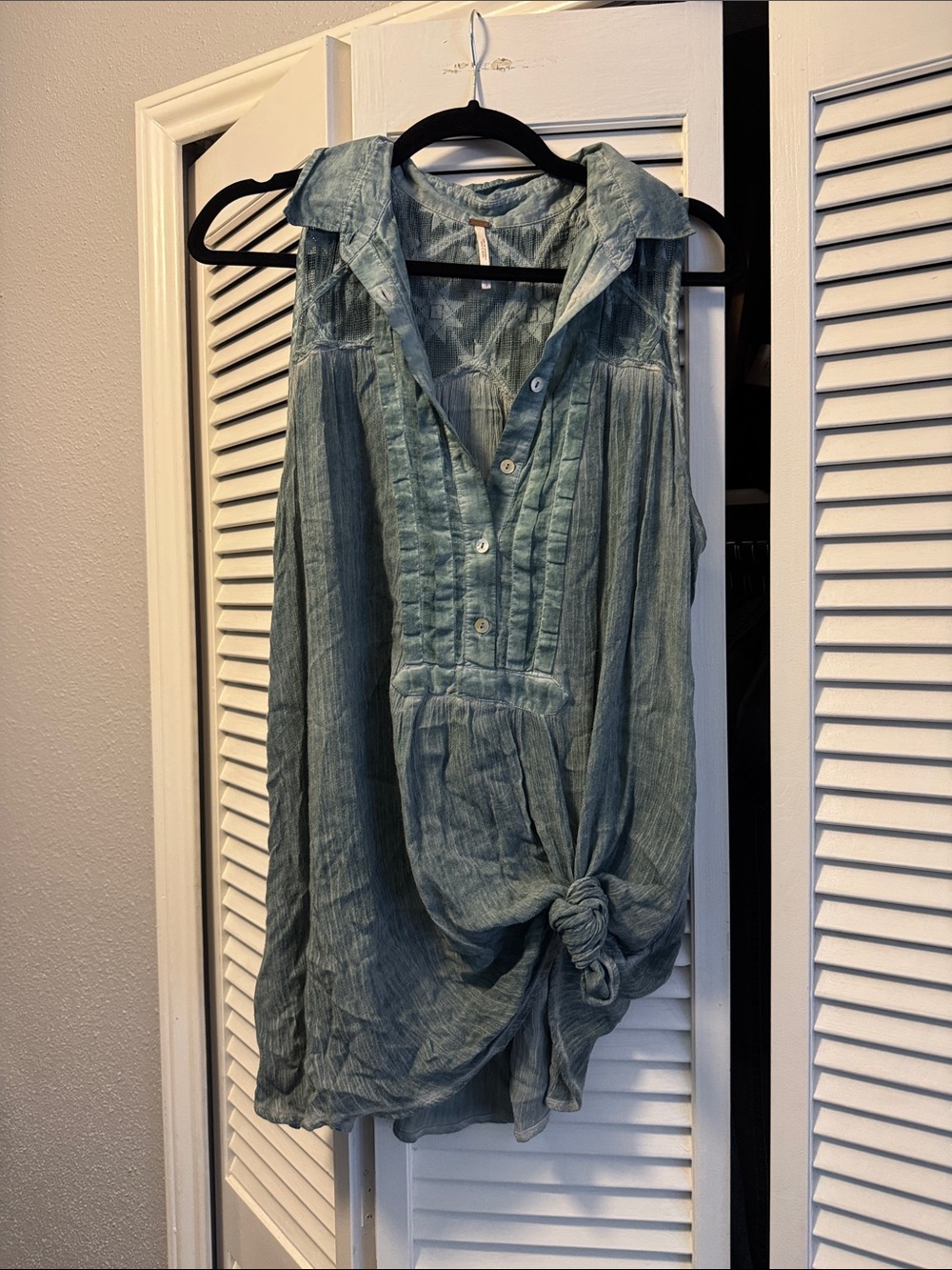 Free People Blue-Grey Washed Button top/ beach cover